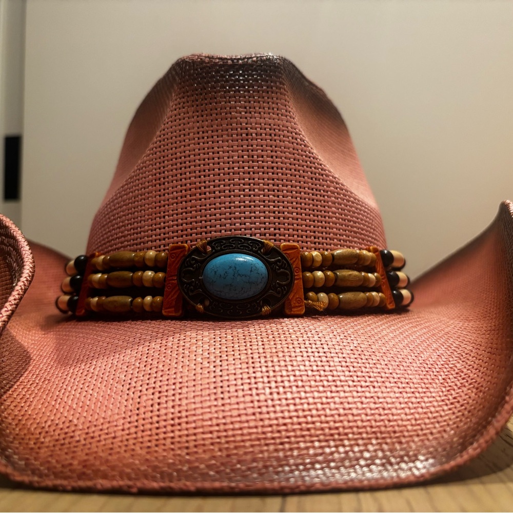 Stylish Durable Pink Western Hat with Beaded Band